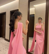 Rosa Trägerloses Abendkleid Frauen Sexy Rückenfreies Bodenlanges Ballkleid Y6110