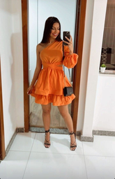Orange One Sleeve A-line Homecoming Dress Y2771
