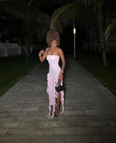 Vestido de noche rosa sin tirantes con volantes para mujer, sexy, ajustado, con flecos, elegante, sin mangas, espalda descubierta, para fiesta y club Y6438