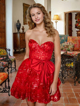 A-Line Sweetheart Lace Appliques Homecoming Dresses with Bowknot