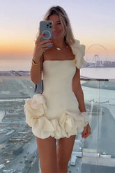 Ruffled Satin Short Party Dress One Shoulder Homecoming Dress PD550