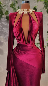 Sexy Samt Langarm Abendkleid Schickes Abendkleid Y4934