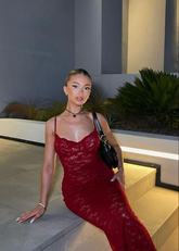 Charmantes Spaghettiträger-Spitzen-Abendkleid mit Spitze Y6641