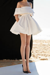 White Off the Shoulder Mini Homecoming Dresses A-line Dresses S4014