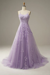 Elegant Lavender Prom Dresses A line Evening Dress Applique Party Gown Y1129