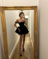 Vestido negro de fiesta con corte en A, vestido de cóctel negro Y2363