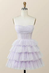 Lavender Strapless Cowl Neck Short A-line Homecoming Dress Y2780