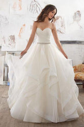 Illusion A Line Sweetheart Strapless Ruffles Beaded Belt Wedding Dresses MW167