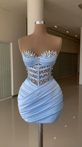 Sexy Blue Dress with Pleated Blue Homecoming Dress Y4131