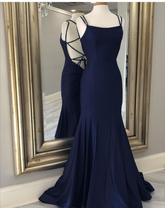 Vestido de fiesta azul marino con lazo en la espalda, sencillo, Y6780