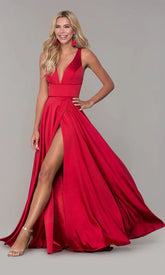 Rotes Ballkleid Satin Langes rotes Abendkleid mit offenem Rücken SYP51