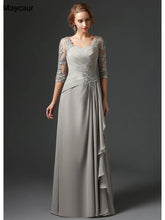 Silver 2023 Mother Of The Bride Dresses A-line 3/4 Sleeves Chiffon Lace Plus Size Long Elegant Groom Mother Dresses Wedding