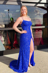 Sparkle Tiffany Blue Sequins Long Prom Dress With Slit SYP99