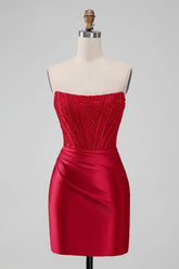 Strapless Bodycon Homecoming Dress Red Short Prom Dress PD505
