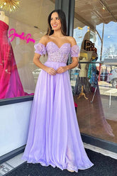 Strapless Lilac Tulle Long Evening Dress A-Line Floor Length Prom Dress PSK408