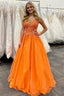 Stunning A-Line V-Neck Orange Long Prom Dress With Appliques PSK434