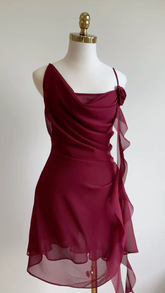 Burgundy Chiffon Short Party Dress Homecoming Dress Y8421