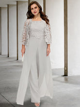 Chiffon Square Neck Mother of the Bride Pantsuits with Jacket