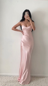 Charming Pink Mermaid Long Prom Dress,Simple Pink Evening Dress Y1932