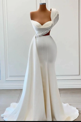 Fabulous One-Shoulder Sweetheart Sleeveless Wedding Dresses With Beads Y1761
