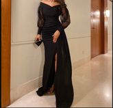 Elegante vestido de noche de sirena negro, vestido de gala negro Y5540