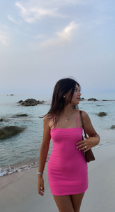 Hot Pink Spaghetti Straps Bodycon Dress Sexy Tight Homecoming Dress Y2951