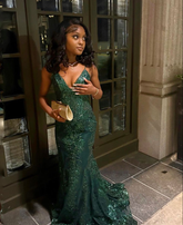 Classy Green Mermaid Evening Dress Shiny Green Evening Gown Y4721