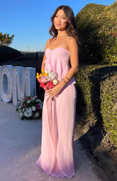 Vestido de noche elegante de gasa rosa con escote corazón y volantes, bonito vestido de fiesta Y8323