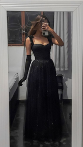 Elegant Black A-line Long Evening Dress Formal Gown Y2869