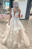 V Neckline Tired Tulle A-line Lace Wedding Dress Floor Length WD608