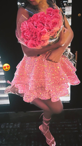 Sparkly Halter Sequin Cocktail Dresses Pink A-line Homecoming Dress Y4245