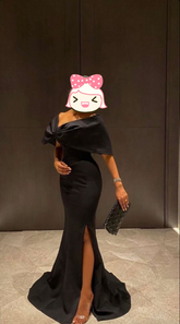 Women's Elegant Long Black Evening Dresses with Slit Off the Shoulder Mermaid Prom Dress Y4760