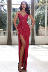 Wine Red Simple Sweetheart Column Prom Dress with Split