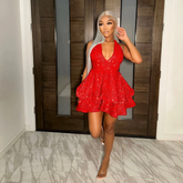 Red Sequin Tiered Homecoming Dress 18th Birthday Party Dress Y2444