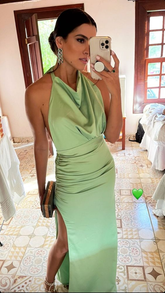 Vestido de fiesta verde con corte tubo y abertura, vestido de noche verde Y7284