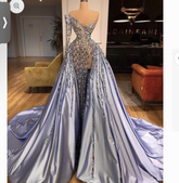 Elegant One Shoulder Purple Evening Dress Side Slit With Train Gorgeous Custom Made Evening Gowns Y1127