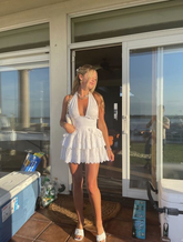 White Halter Neckline Homecoming Dress Short Party Dress Y2018