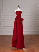 Elegante vestido de fiesta de satén rojo sin tirantes, corte A, vestido de noche formal Y8624