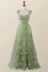 Sage Green Butterfly A-line Long Formal Dress Evening Dress Y2801