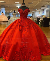 Luxurious Red 3D Flowers Ball Gown,Sweet 16 Dress,Quinceanera Dress Y5321