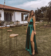 Sexy A Line Deep V Neck Floor Length Evening Dress Green Bridesmaid Dress Y4590