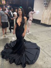 Vestido de fiesta de sirena sexy sin mangas negro, vestido de noche negro Y6491