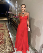 Vestido de noche largo con escote en forma de corazón rojo Y6296