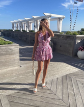 Halter Neckline Floral Print Homecoming Dress Y2535