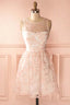 A-Line Crew Open Back Short Pearl Pink Lace Homecoming Dress PD145