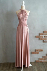 A-line Floor-Length Criss-Cross Straps Blush Spandex Bridesmaid Dress BD043