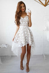 A-line High Low Straps Simple White Lace Homecoming/Party Dresses PD022
