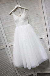 A-Line Spaghetti Straps White Homecoming Prom Dress with Tulle PD154