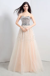 A-line Strapless Tulle Party Dress With Sequined