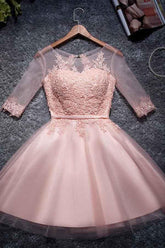 A-line Tulle Homecoming Dresses Scoop Pink Short/Mini Prom Dresses PD048
